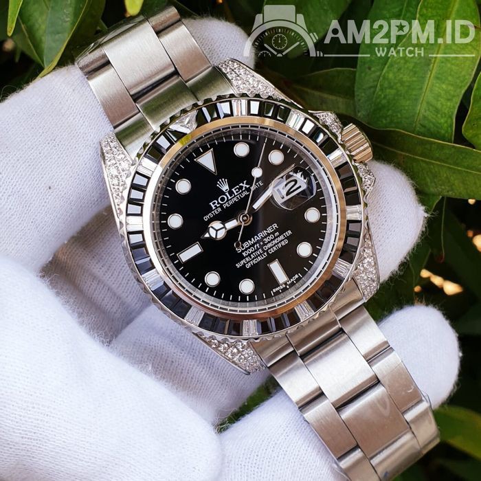 Suplier Jam Rolex Submariner Automatic Silver & Black Diamond Bezel