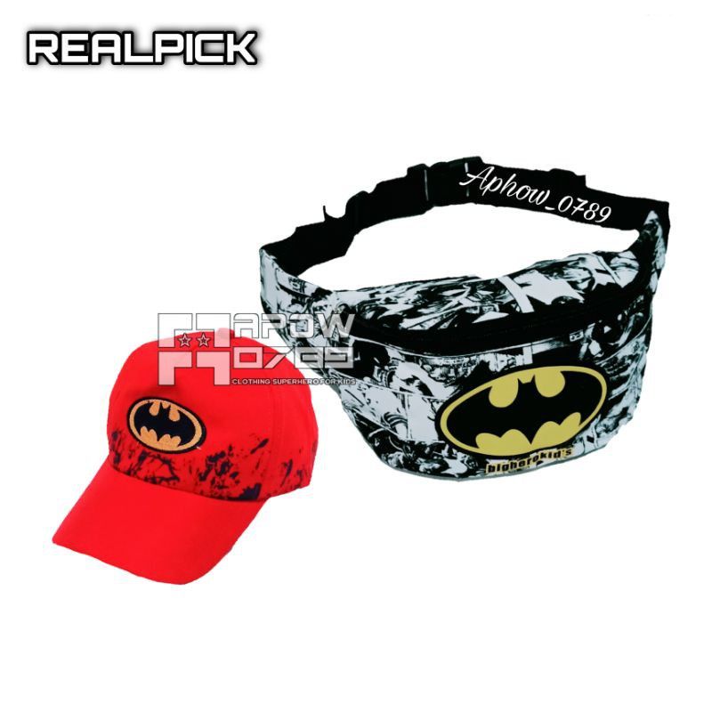 Paket 2in1 tas selempang waistbag kanvas batman + topi Bordir Batman