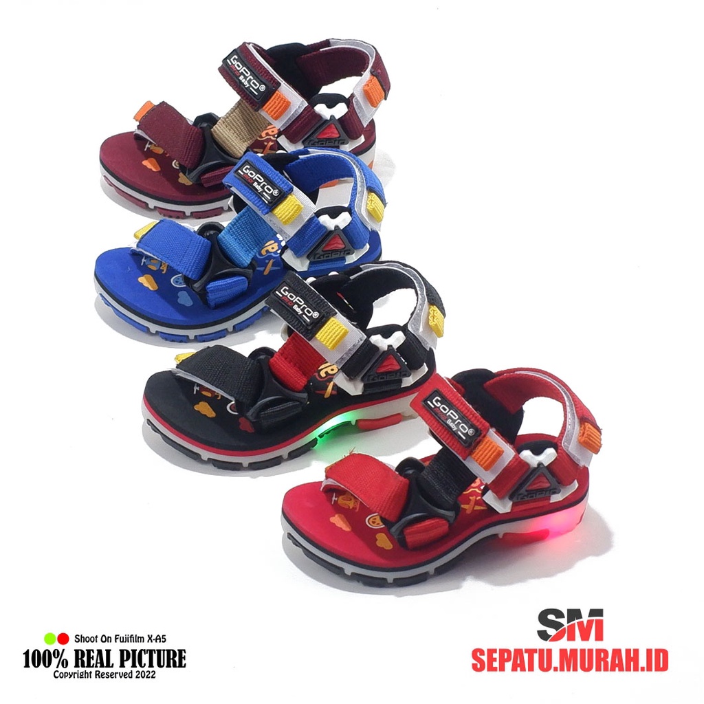 Sepatu sandal gunung anak-anak sendal gunung anak cowok laki terbaru variasi lampu menyala model tali umur 2 4 tahun Sgo Go Pro Adventure Astra promo lebaran cod murah 19-23