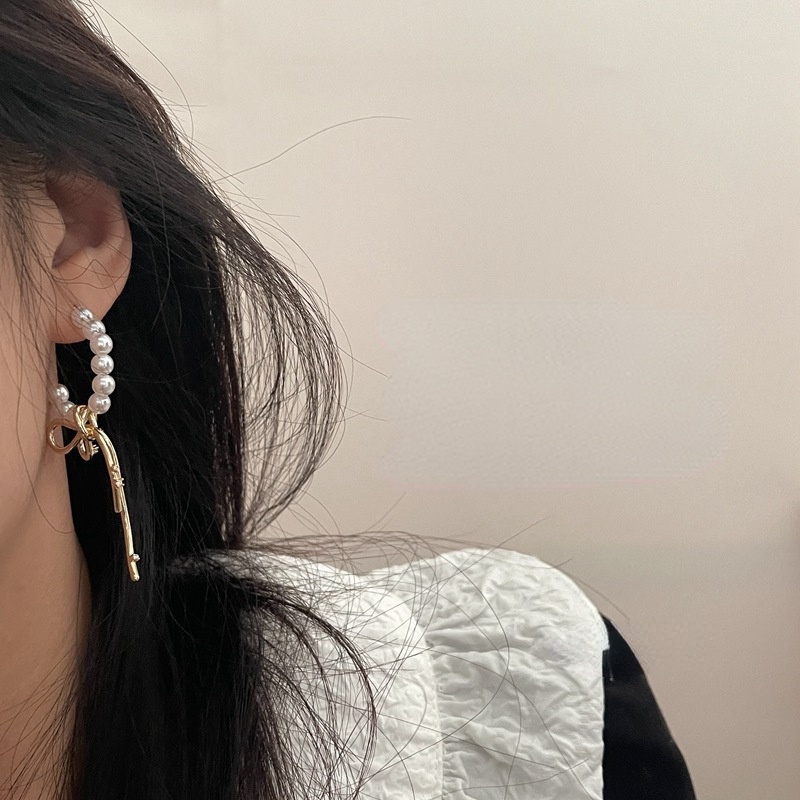 Anting Gantung Panjang Model Pita Dengan Mutiara Mewah Untuk Wanita