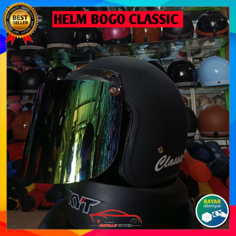 Helm Bogo Dewasa Classik Murah sni kaca datar flat