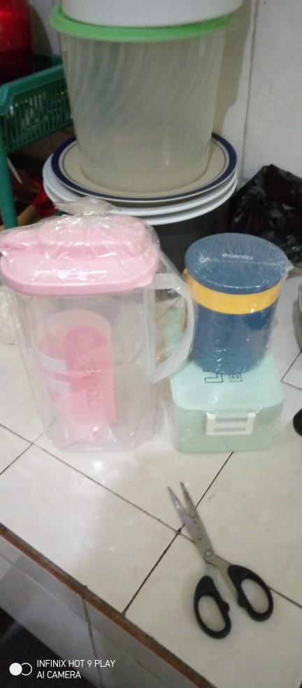Ecentio 5 In 1 2l Teko Jus Air Teh Kopi Wadah Plastik Dengan 4 Cangkir 280ml/ Water Jug Bpa Free