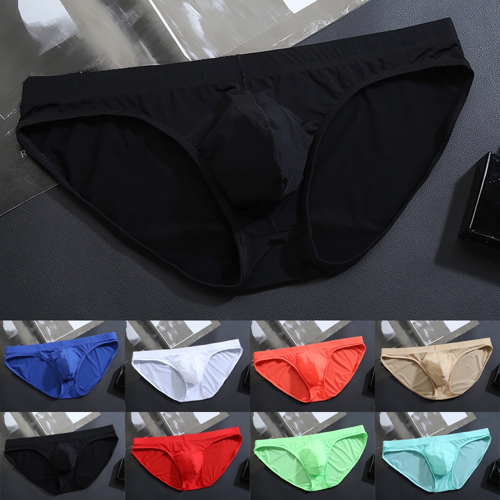 New Men's U Convex Pouch Underwear Briefs Seamless Sexy Low-waist Panties Ice Silk Underwear Men's T