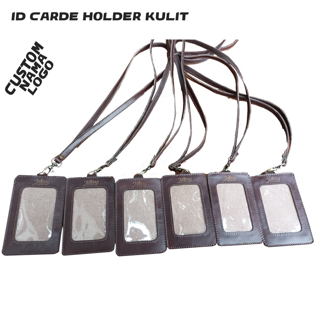 Tempat Lanyard Tali Name Tag Kalung Gantungan Kartu Wadah Id Card Nama  Custom Holder Kulit Sapi Asl