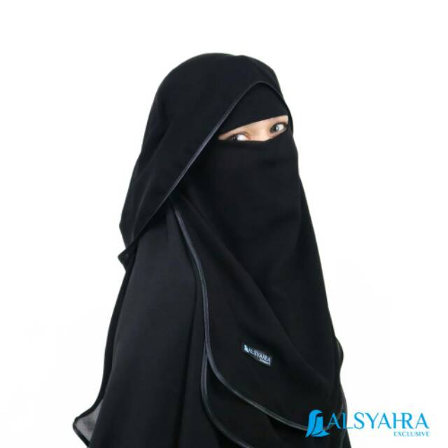 Niqab Butterfly Hijrah Sifon Silk Jetblack Alsyahra Exclusive