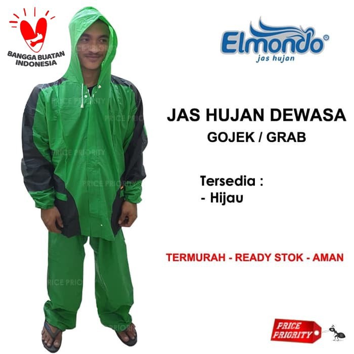 JAS HUJAN Setelan ELMONDO 932 Hijau Cocok Untuk Driver Online OJEK OJOL Universal