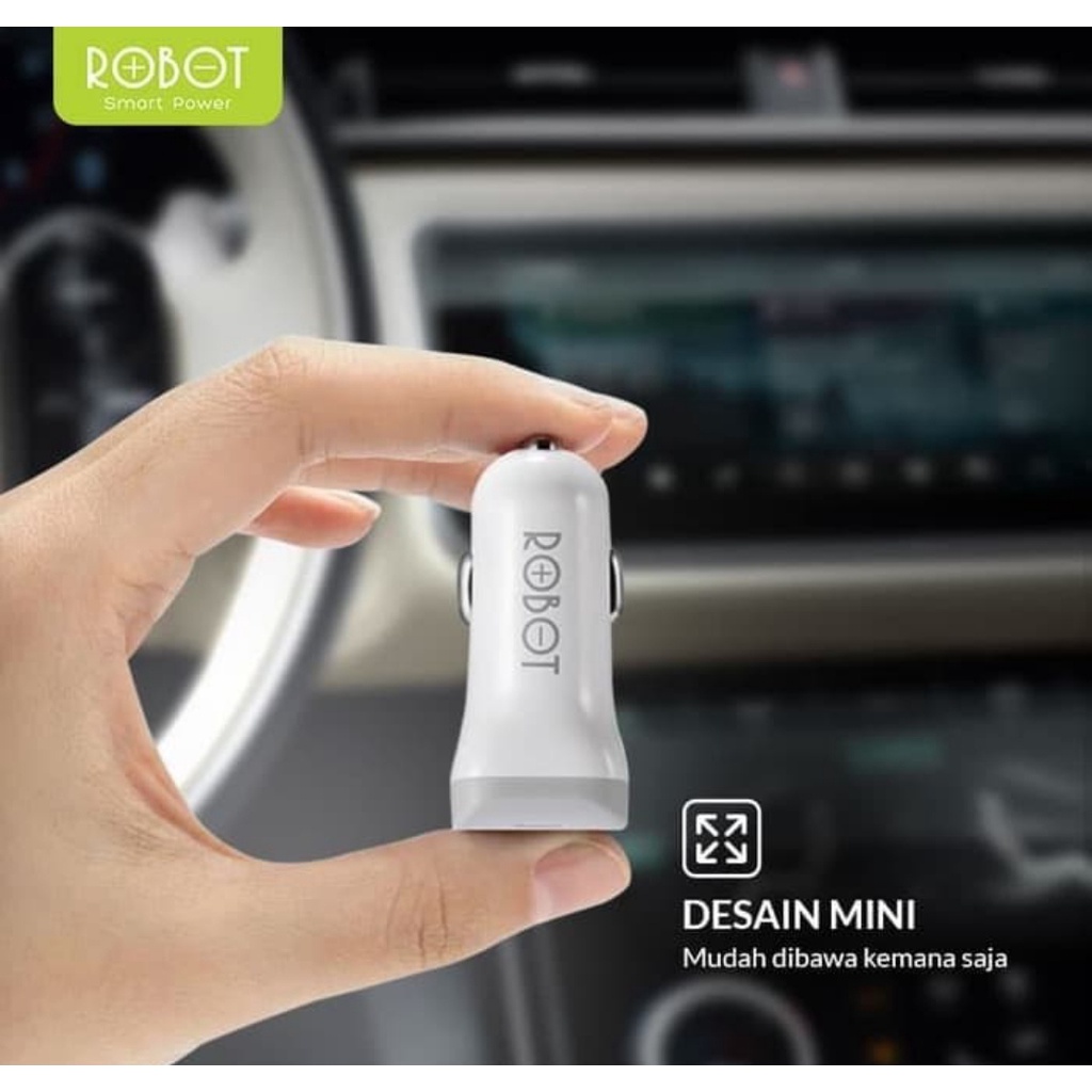 Car Charger Dual Input Robot RT-C06 Charger Mobil Dua Lubang usb