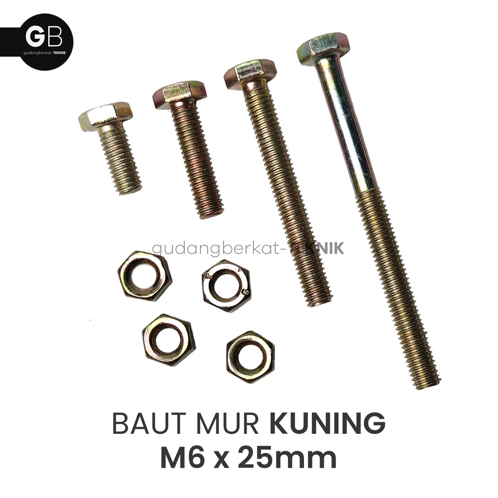 Baut Mur Kuning M6x25 / BMK 6x25 (25mm) / Baut M6 Kuning Kunci 10