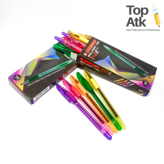 Bolpen Snowman V 2R Warna Warni Colorful Fancy Pulpen 