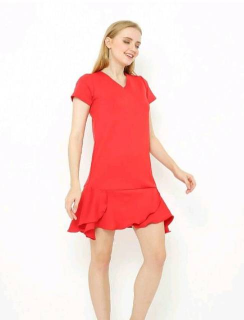 DRESS MERAH SCUBA CHLOEBEAUTYSHOP