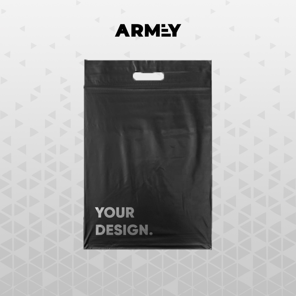 

Plastik Packing Klip On Armey Custom ukuran 30 x 38 cm warna hitam