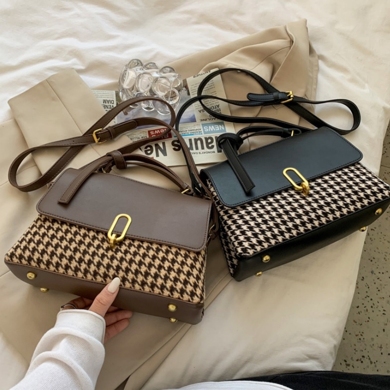 JK 962 1KG MUAT 2PCS TAS SELEMPANG WANITA FASHION IMPORT MOTIF HOUNDSTOOTH VINTAGE STYLE E6068