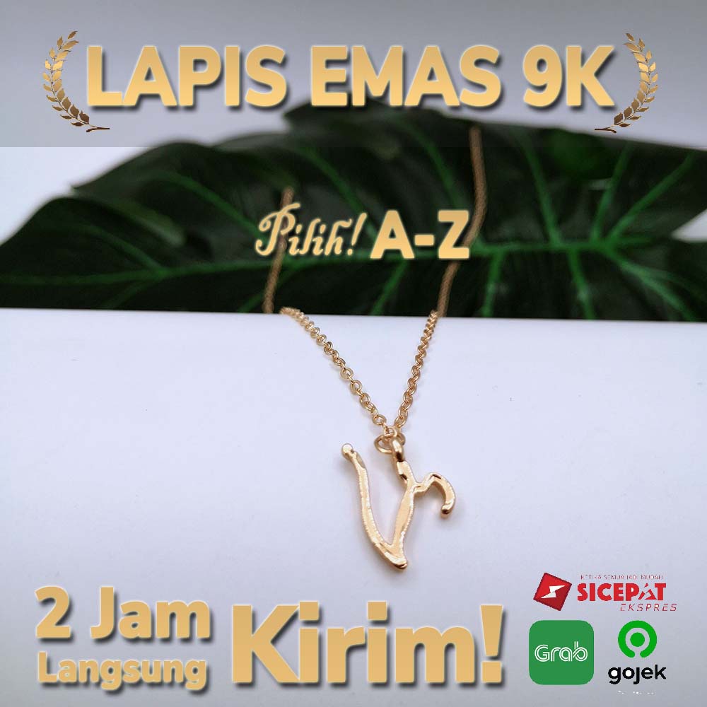 Kalung Huruf Inisial A-Z Lapis Emas 18K Kalung Berlian IMN111-V--M74
