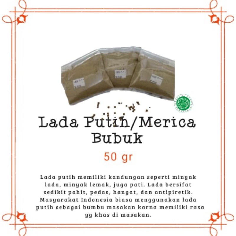 50gr | LADA PUTIH BUBUK ASLI | GROUND WHITE PEPPER | Herbal alami bumbu dapur penyedap masakan rempah nusantara Indonesia