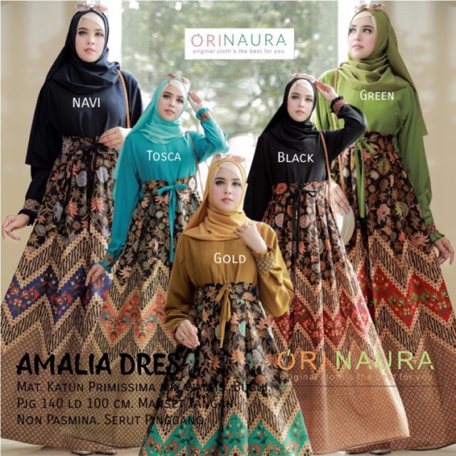 Gamis AMALIA AZIZIL CALISTA Batik Dress Motif Batik Modern Kombinasi Etnik Busui ori Naura