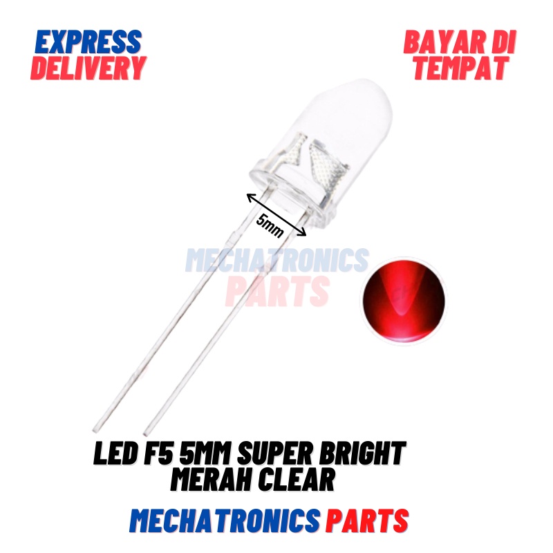 LED F5 5MM SUPER BRIGHT RED MERAH CLEAR