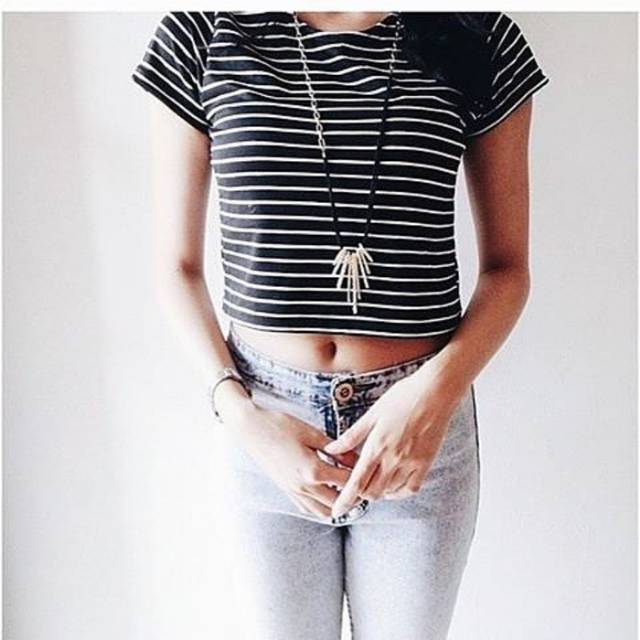 PAKAIAN/BAJU MURAH / BAJU WANITA / BAJU CROP TEE / STRIPE TEE MURAH