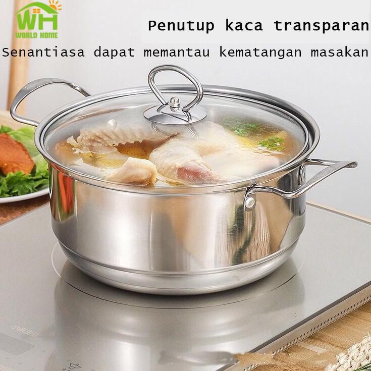 Panci 3 Set TG-8  Serbaguna Stainless Super Panci Set 3Pcs Panci Serbaguna Set Alat Masak Tutup Kaca Praktis