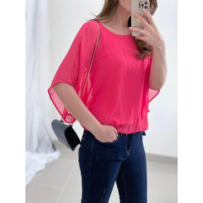 Express coral pink flowy batwing top