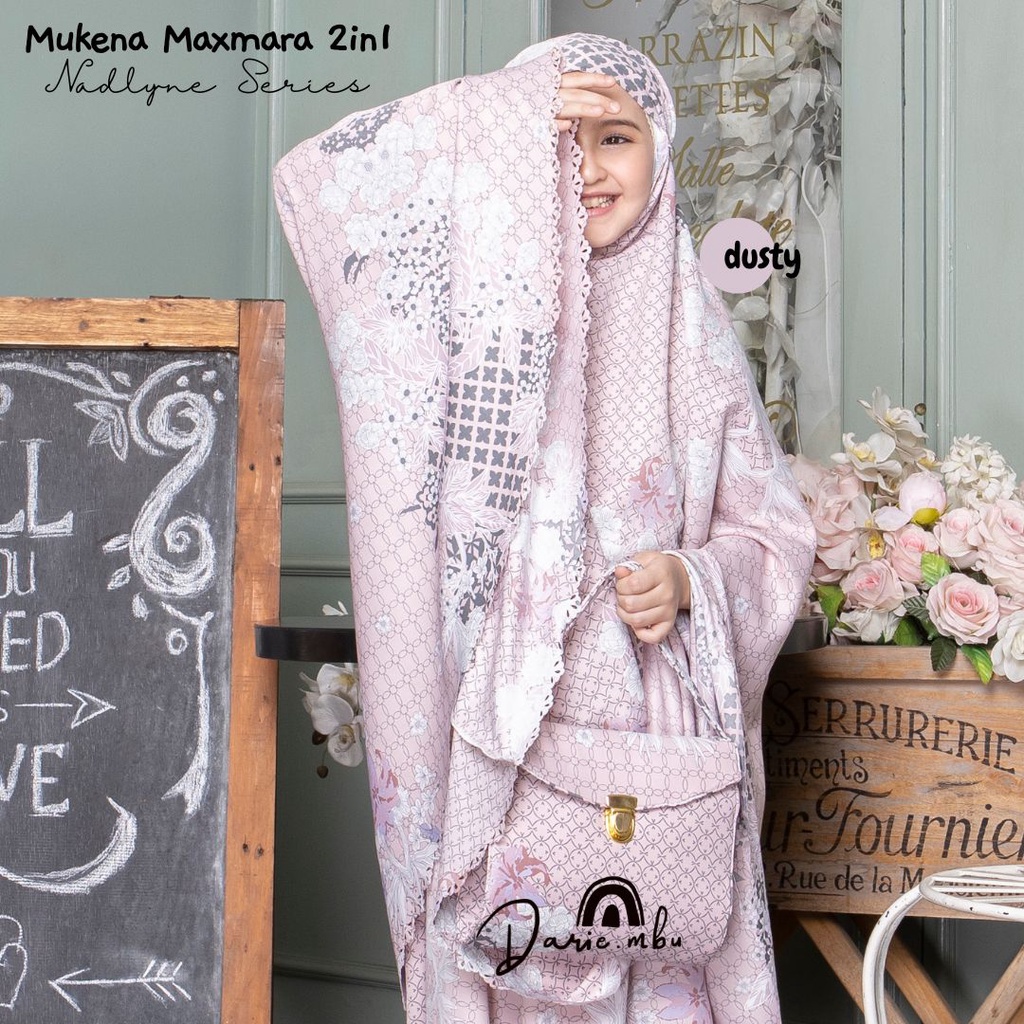 Mukena Anak Maxmara Luxury 2in1 Nadylne Printing Premiun Laser Cut Mewah Tas Sajadah