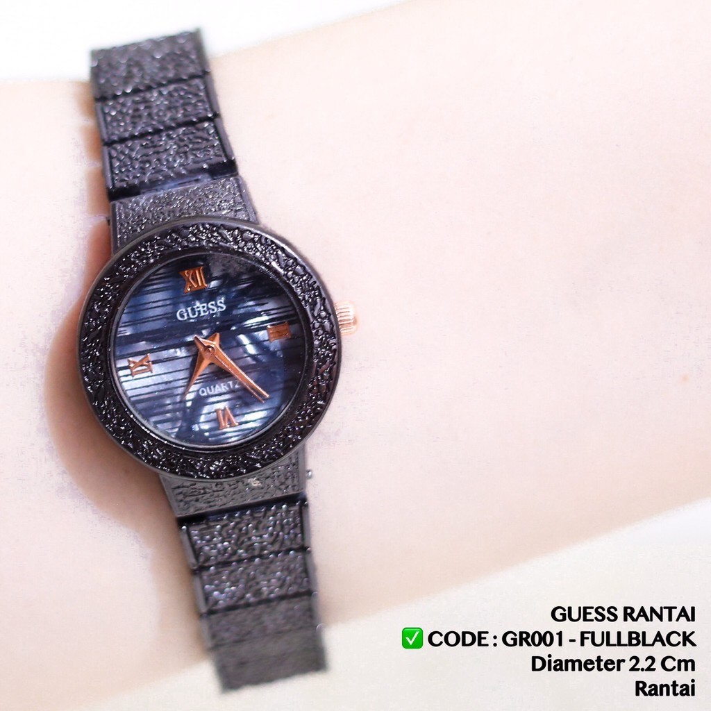 Jam tangan GUESS rantai wanita fashion cewek termurah grosir ecer stainless GR001-GR001 FULLBLACK