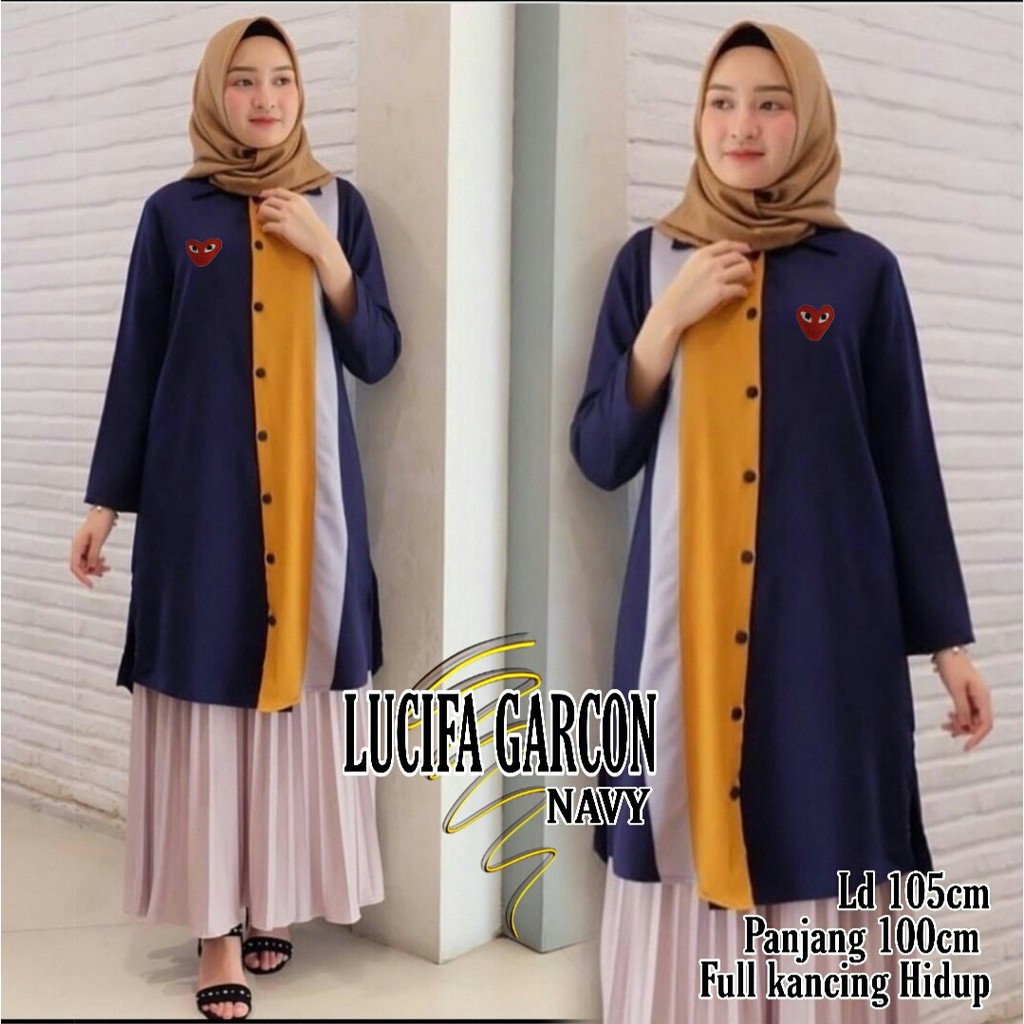 FWG - TUNIK LUCIFA GARCON / TUNIK KOMBINASI / TUNIK WANITA TERBARU / ATASAN TUNIK PANJANG