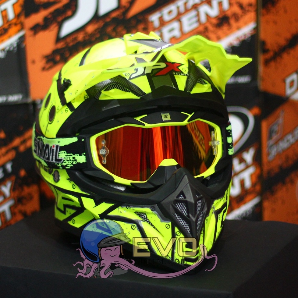 HELM JPX CROSS_FOX1 SERI X20 - FLUO YELLOW GLOSS + GOOGLE SNAIL (ONGKIR 2 KG) HELM JPX X20 TITAN JPX CROSS MOTIF TITAN JPX X20 YELLOW HELM JPX TERBARU