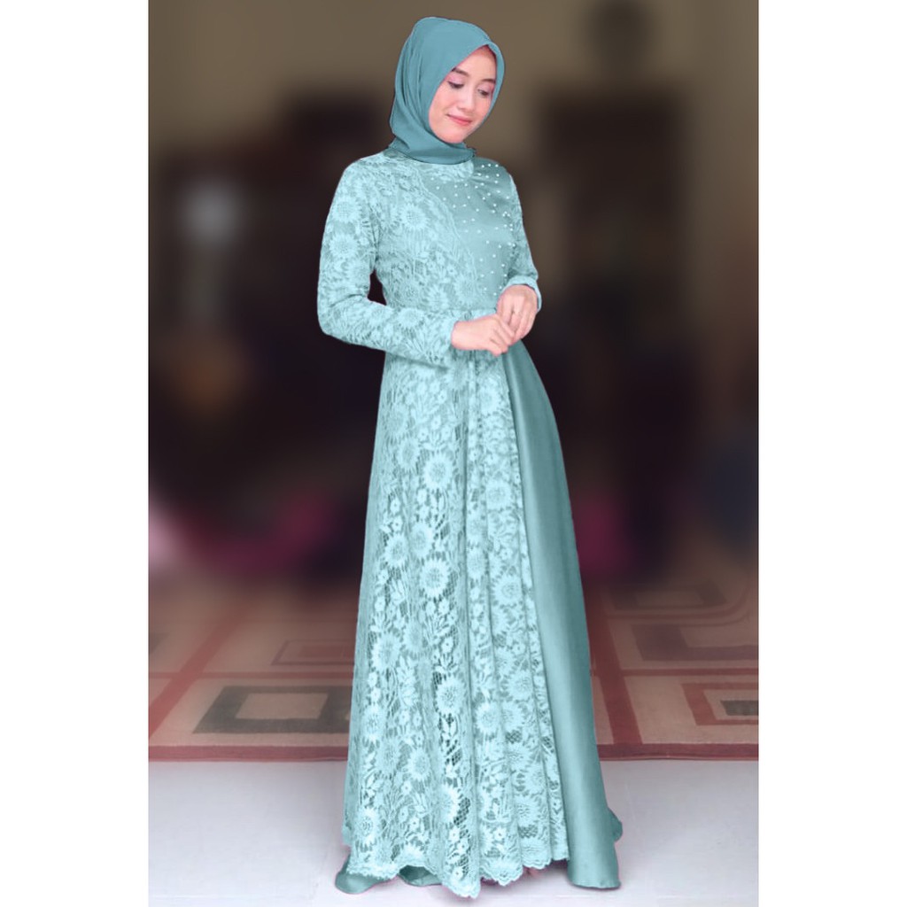 HOPYLOVY - Gamis Wanita Maxi Carissa Velvet Kombi Brukat Corneli Mutiara Tabur