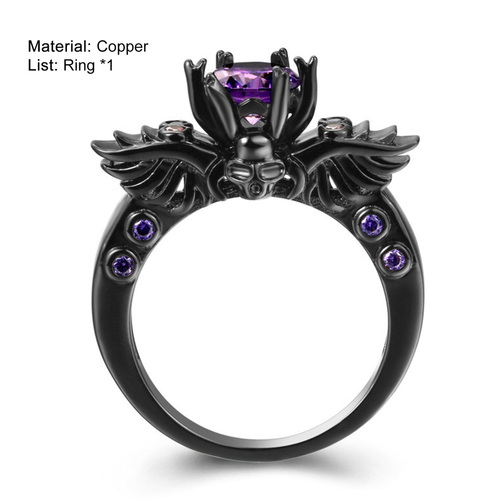 Hu Hu Hu Hu Hu Alat Bantu Pasang Kacamata♡ Cincin Tembaga Bentuk Tengkorak Hias Cubic Zirconia Ungu Gaya Punk Untuk Wanita