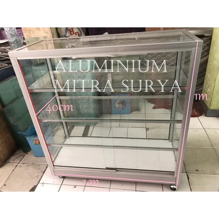 Etalase Kaca Rak Kaca Lemari Kaca Aluminium Dagang Konter Stall Roda Kios Jualan Shopee Indonesia