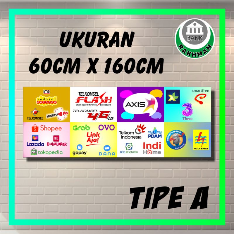 SPANDUK BANNER PULSA COUNTER PPOB LOGO UKURAN 60cm x 160cm