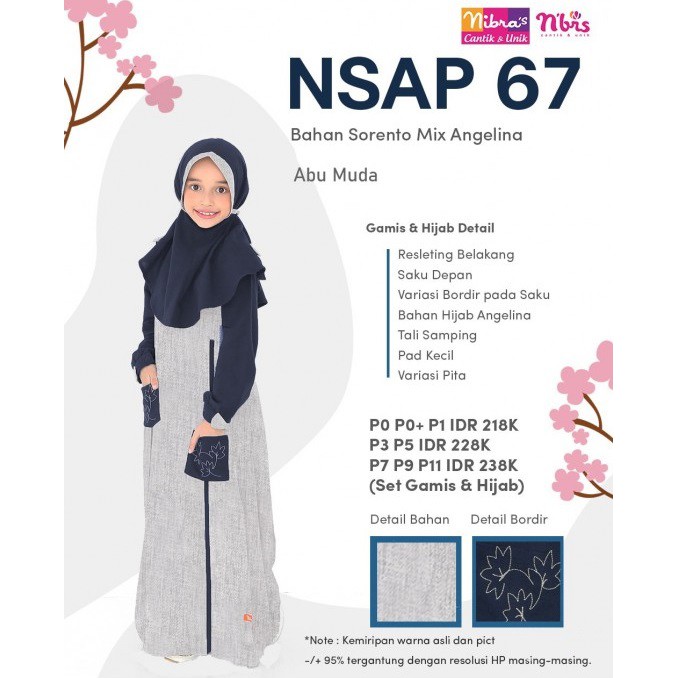 GAMIS ANAK NIBRAS SARIMBIT 67, BUSANA MUSLIM ANAK WANITA NIBRAS NSAP67 NSAP 67