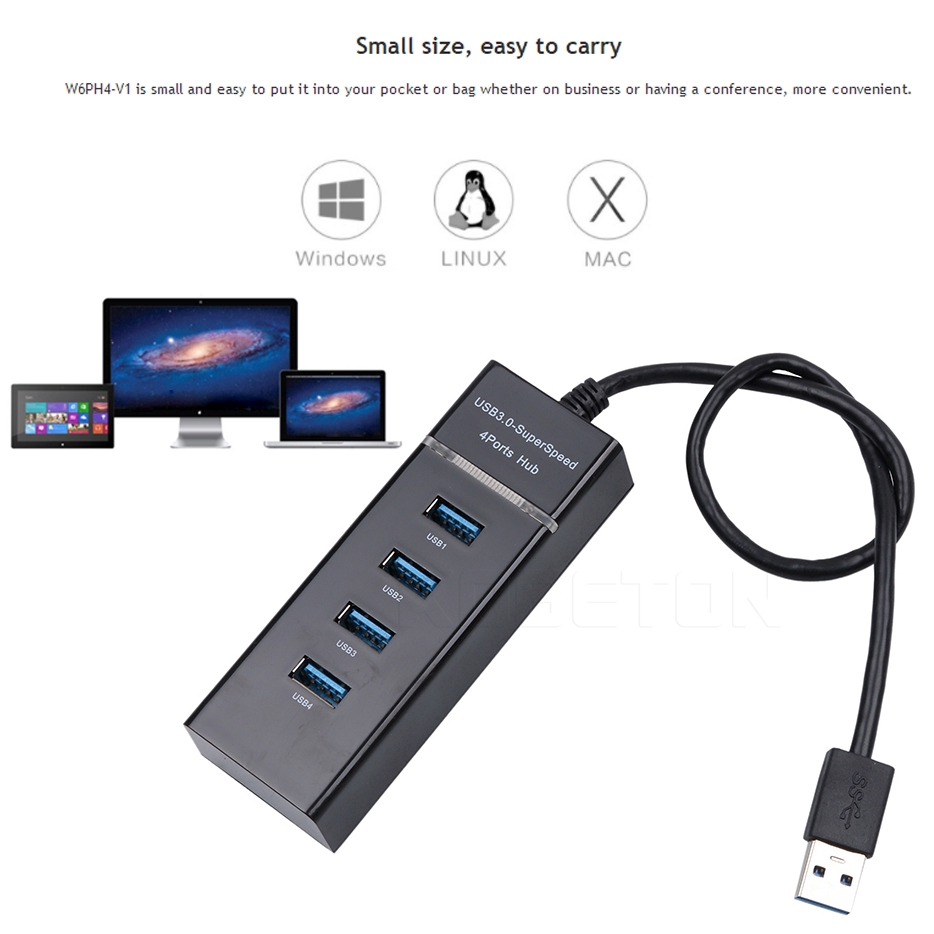 Hub Splitter 4 Port USB 3.0 Kecepatan Tinggi 5Gbps Dengan Indikator Built-in 3.0