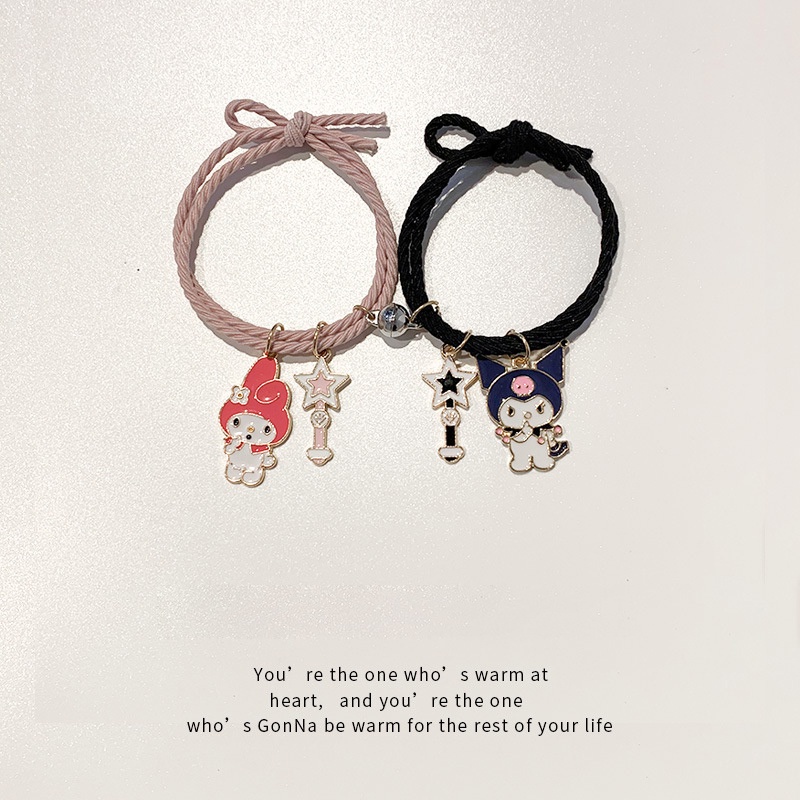 【Ready stock&COD】1pasang / 2 pcs Gelang couple bestie magnet Gelang Couple gelang couple magnet love Tali Karet Desain Astronot Untuk Unisex best friend fashion murah modis-Kuromi-Melody