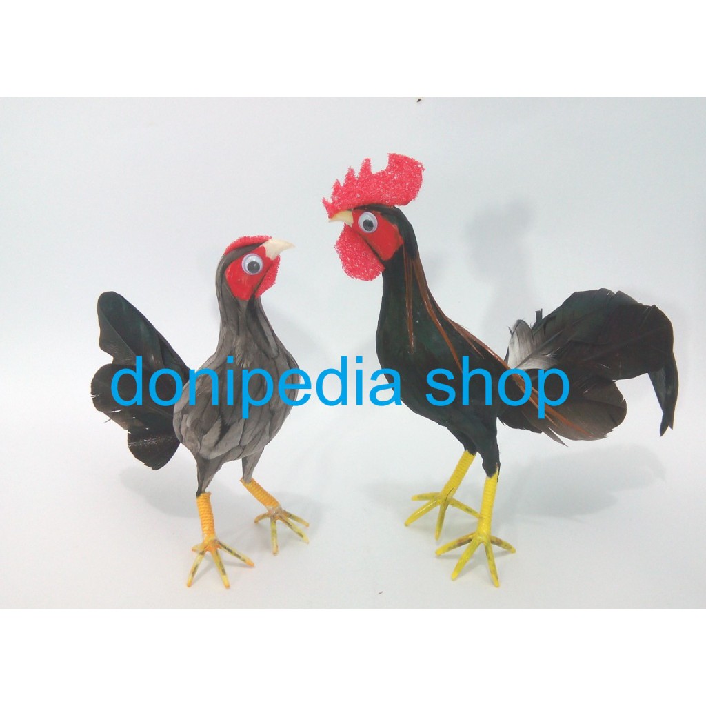Sepasang Ayam Jantan Betina Miniatur Boneka Ayam Pajangan