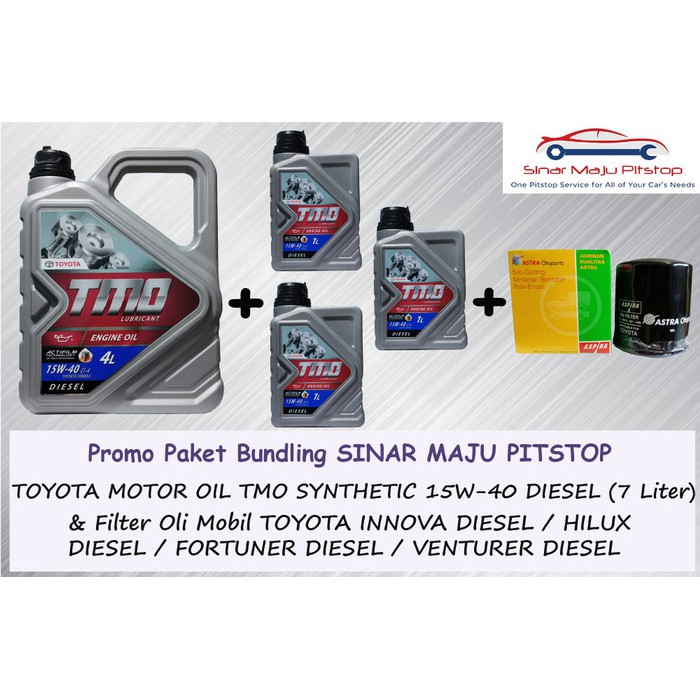 Paket Bundling Oli TMO DIESEL 15W-40 Synthetic 7 Liter & Filter Oli TOYOTA FORTUNER & HILUX DIESEL