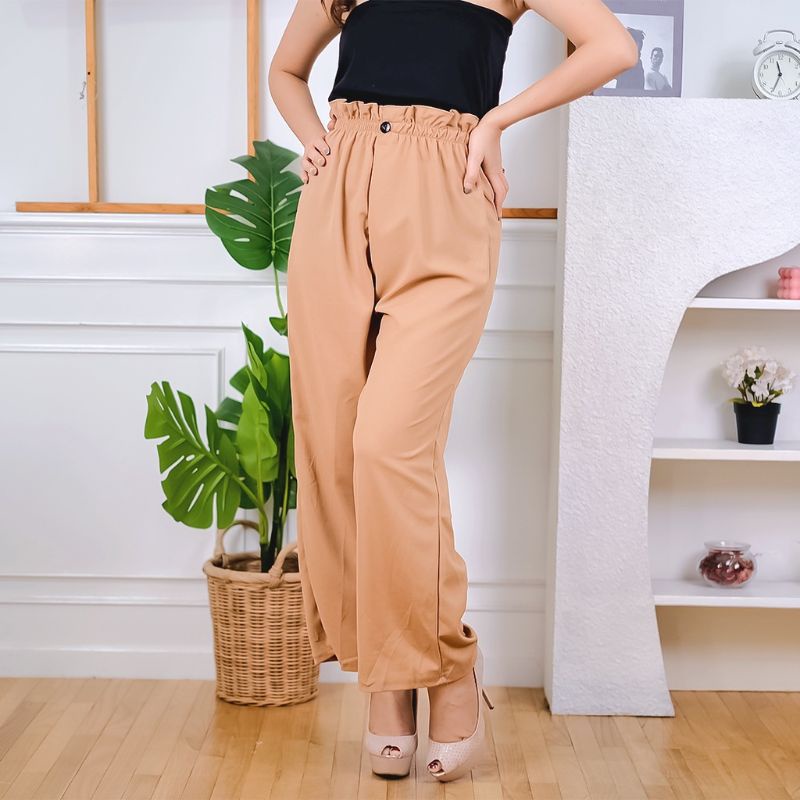 Celana Kulot Kerut Leg Highwaist Korean Style | Kulot Kerut Kancing Bahan Scuba