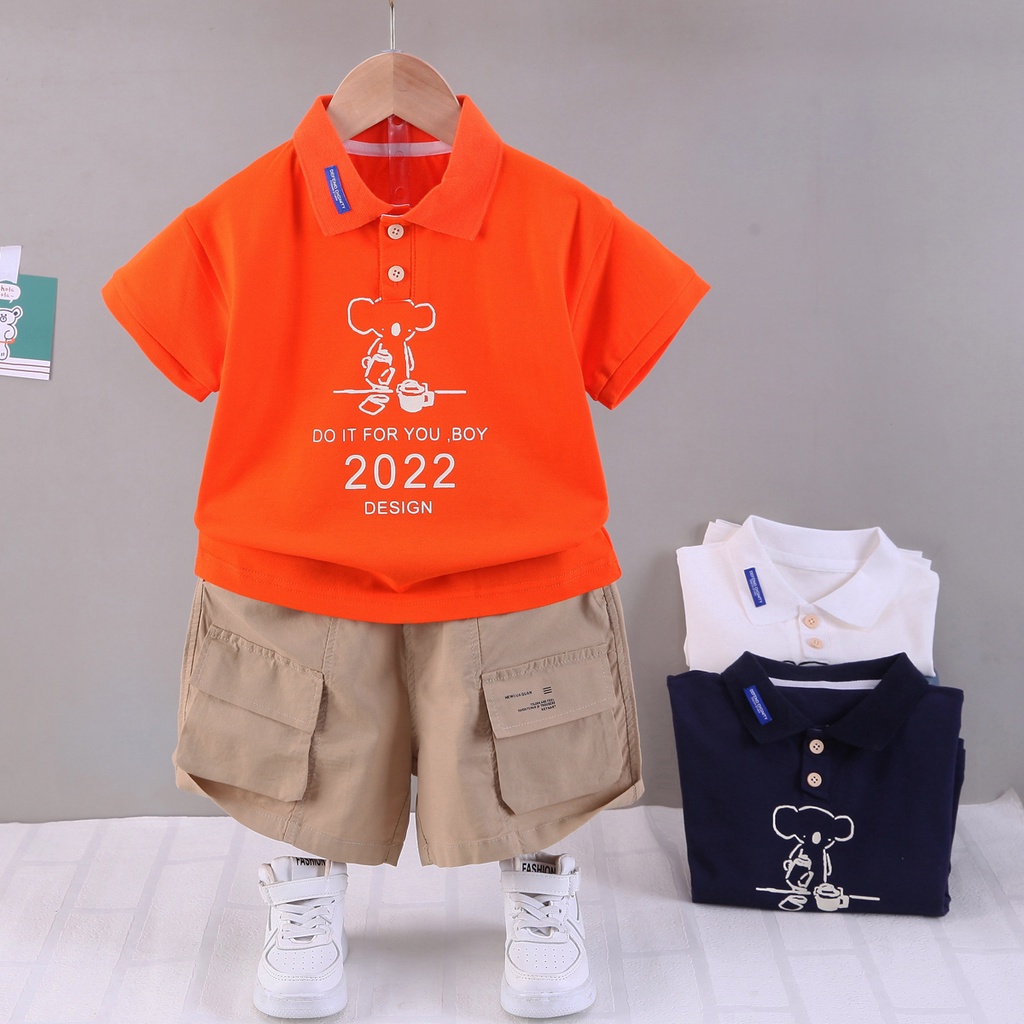 Setelan baju anak laki laki import setelan polo anak laki import baju anak cowok import fashion anak laki laki impor motif beruang celana pendek chino anak laki