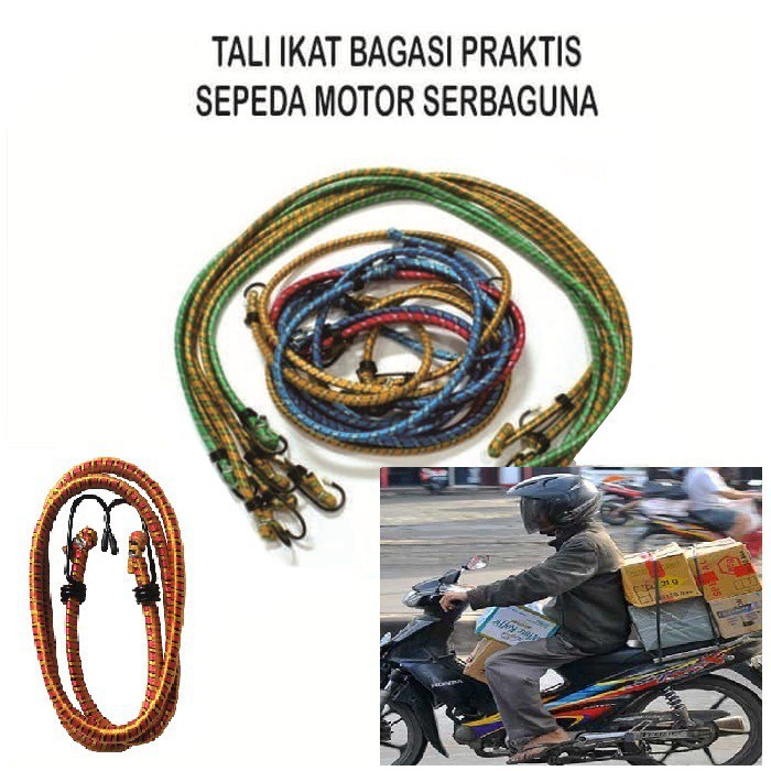 Tali Bagasi Motor Serbaguna Multifungsi - Tali Pengikat Barang di Motor 1 Meter Karet Pengikat Barang Motor Tali Bagasi Elastis Warna Warni