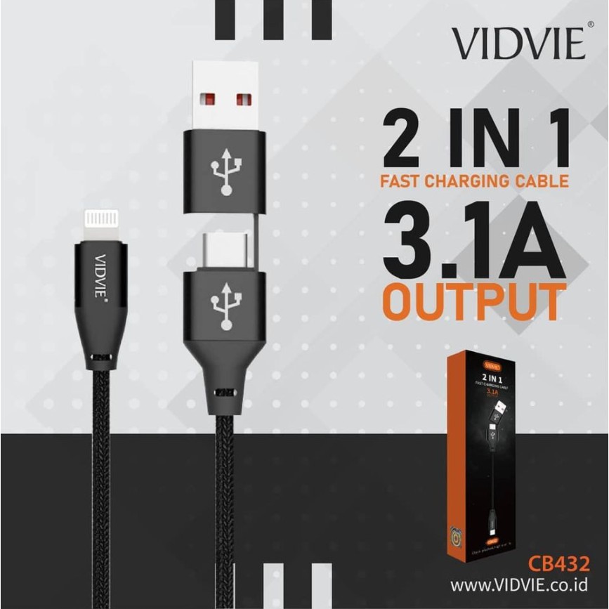 Kabel data &amp; charge vidvie 2in1 USB to lightning &amp; Type-C to lightning fast charging cb432