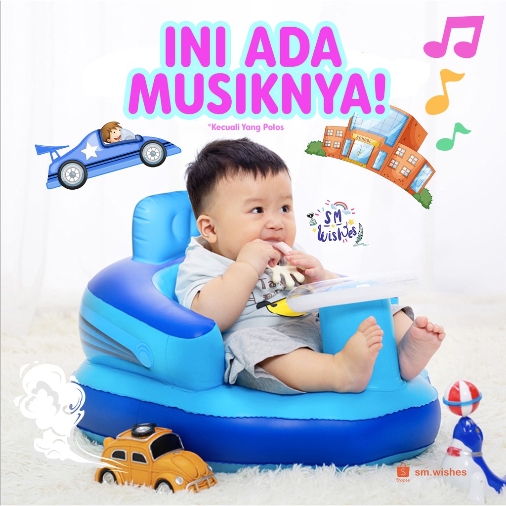 Sofa Tiup Bayi Musik untuk Belajar Duduk dan Kursi Mandi Makan Mobil Biru Tebal Aman Mainan Balita