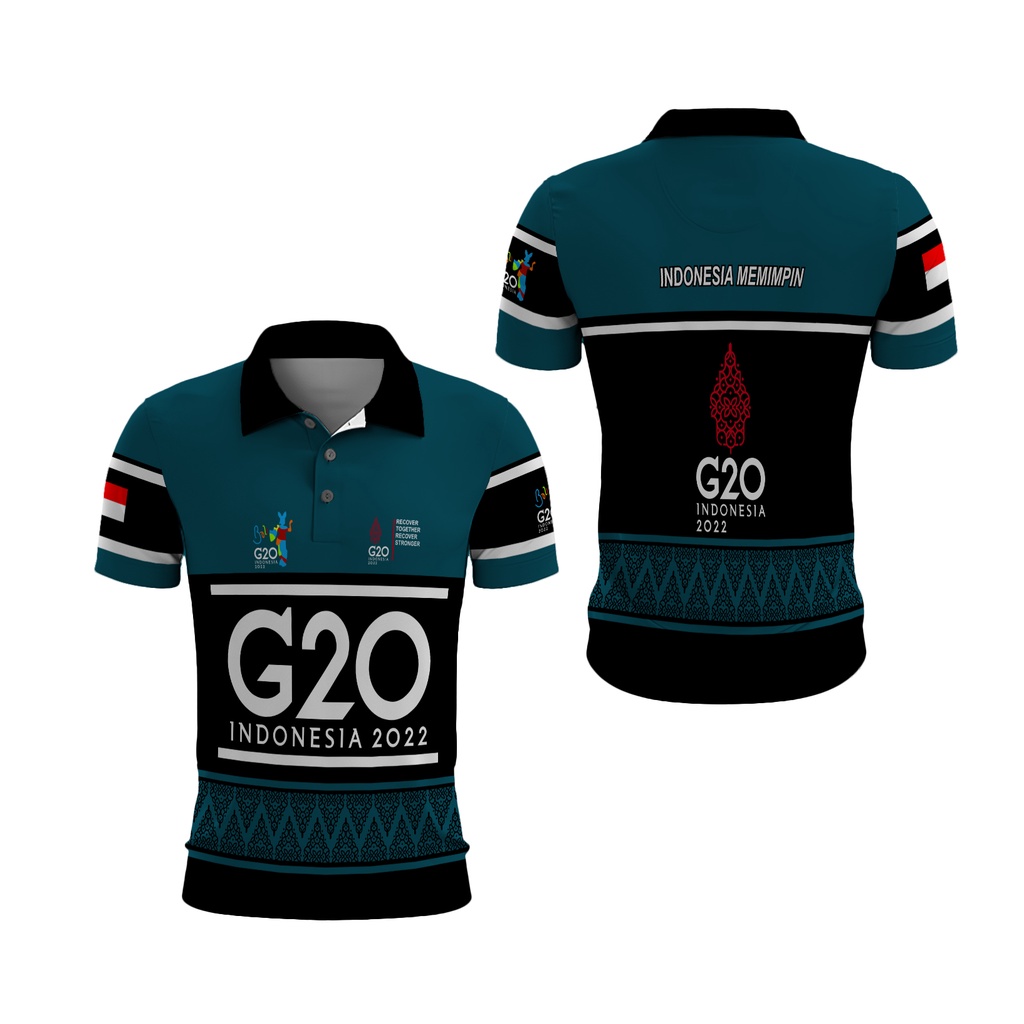 [Tinishop] Kaos G20 Kerah Polo | Baju Kaos Polo G20 Indonesia Memimpin FullPrint