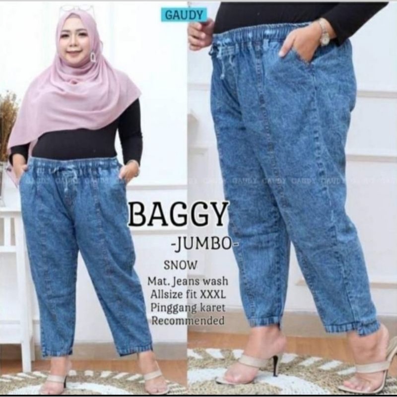 Boyfriend Jumbo XL fit XXXXL  Jumbo Jeans Denim JUMBO BB 50-100 KG) CELANA BAGGY JEANS SNOW WANITA DEWASA TERLARIS SUPER JUMBO TERBARU COD