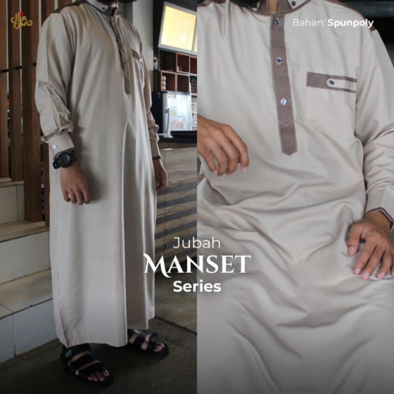 Baju Jubah Gamis Pria Lengan Panjang Model Saudi Bahan Katun Dengan Manset di Lengan-7