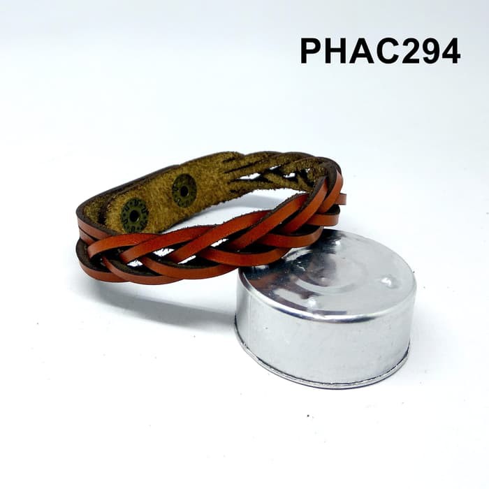 gelang anyam kulit asli warna tan - leather bracelet - PHAC294