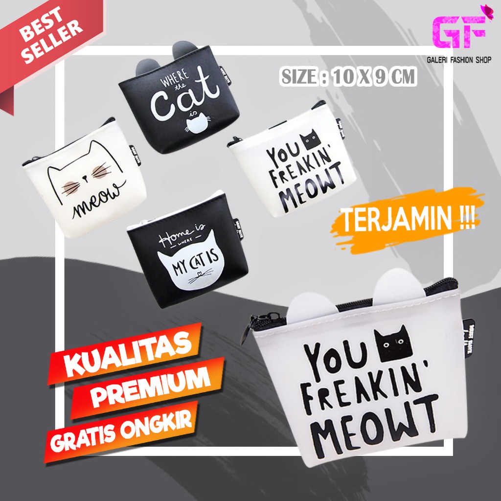 DOMPET KECIL WANITA KOIN MINI PENDEK CEWEK MOTIF KARAKTER CAT IMPORT PREMIUM WALLET LUCU MURAH GF253