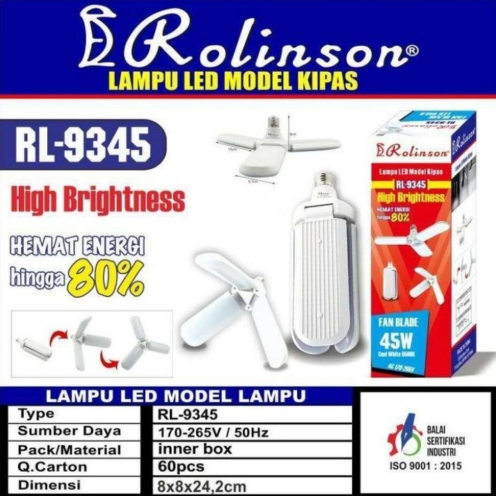 Bohlam Rolinson LED 45 Watt Model Kipas RL-9345