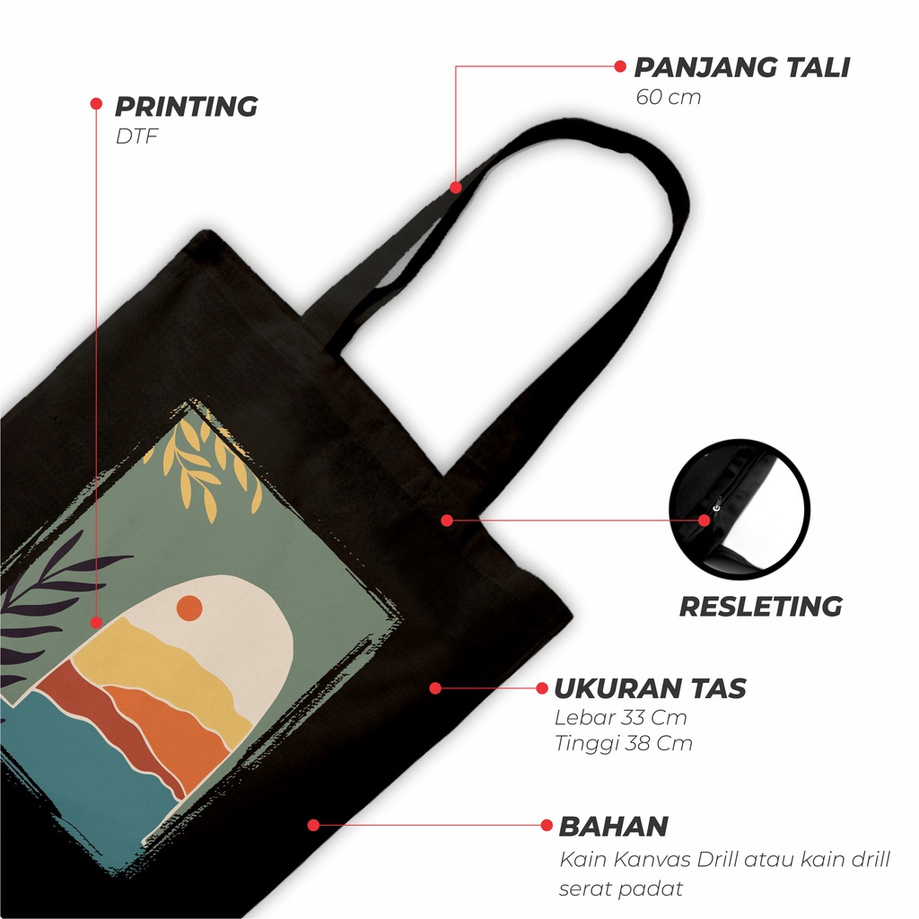 Sevine Totebag Tas Wanita Tote Bag Resleting Drill Abstrak Watercolour Nordic Style Black Series - NGK 5