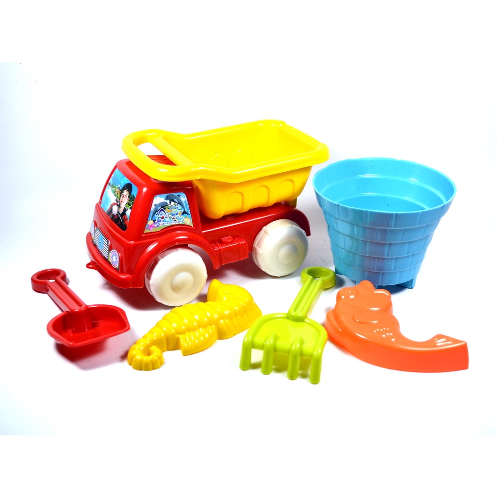 [P21] Mainan Anak Set Mobil Truk Pantai + Sekop + Garpu Garukan + Cetakan Pasir - Beach Sand Truck