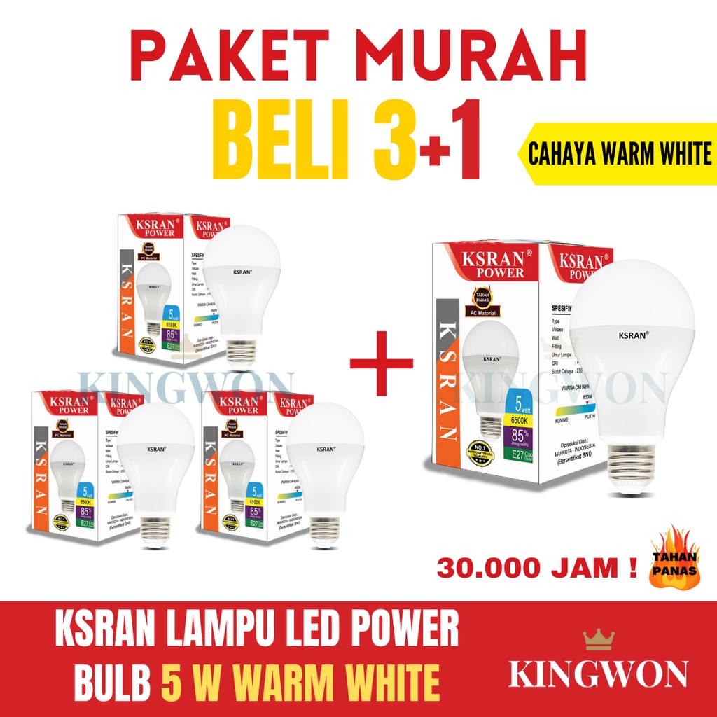 KSRAN Lampu LED 5 watt POWER - (PAKET BELI 3 GRATIS 1)